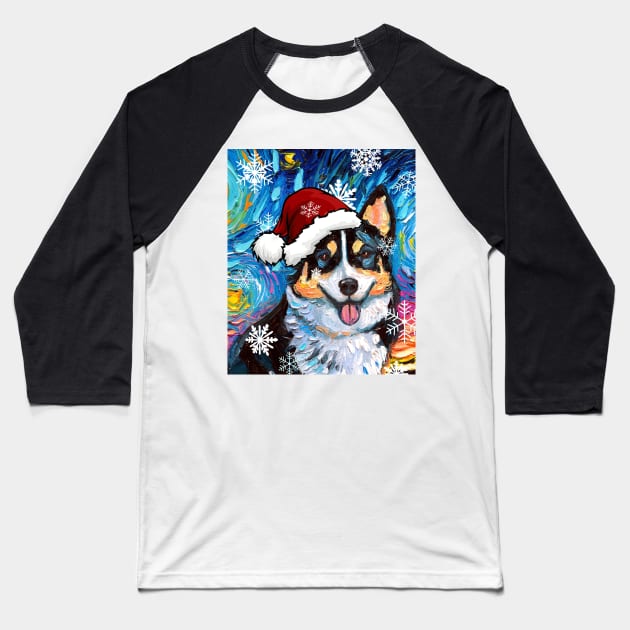 Tri Color Corgi Santa Baseball T-Shirt by sagittariusgallery